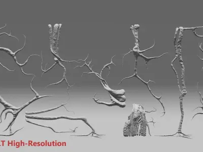 Roots or Vines Pack and 3D printable STL Low-poly 3D model