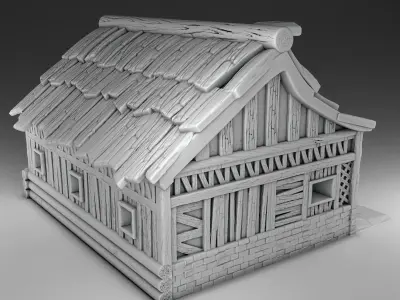 House wooden with roof 3D print model