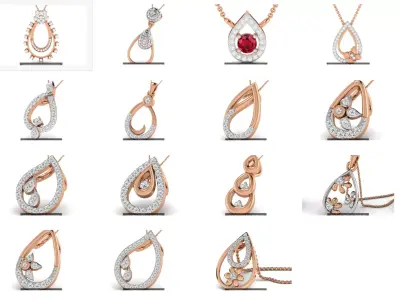 15 Pear Shape Light wt Diamond Charms Pendant 3dm render Detail  3D Model Pack
