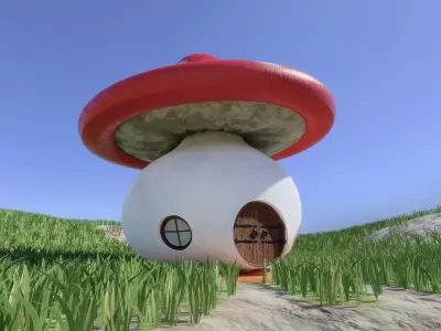The Mushroom House Cartoon Scene Low-poly 3D model