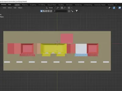 Cartoon buildings street low poly Low-poly 3D model