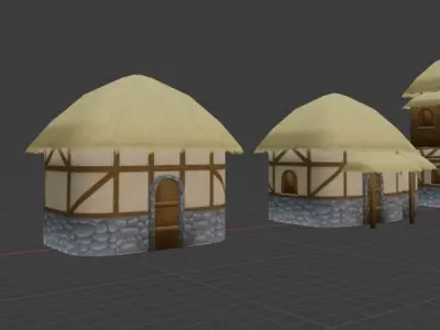 Set Hut fairy tale Low-poly 3D model