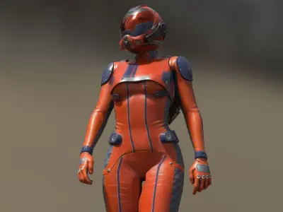 FX01 Female Space Suit Orange LITE VERSION Low-poly 3D model