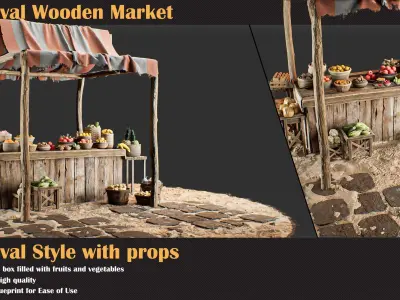 5 Medieval Wooden Market 3D model