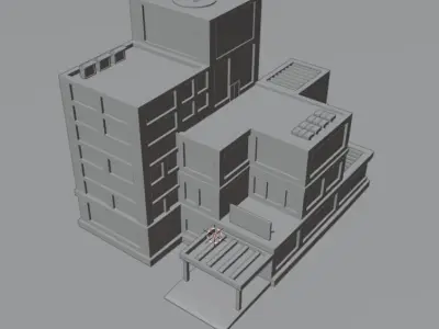 3D isometric low poly building Low-poly 3D model