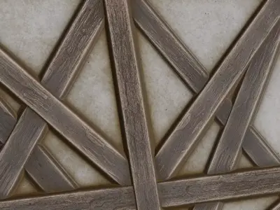 Abstract Banded White Concrete Wall with Wood Straps PBR Texture