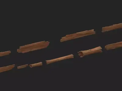 Stylized Wooden Planks Logs Pack Low-poly 3D model