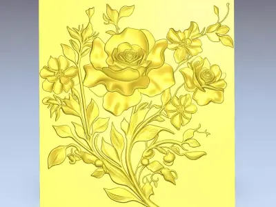 Modern Rose Flower Relief Wall Decor Set STL Mural CNC 387 3D model