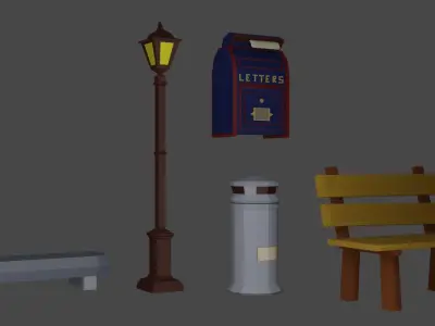 Urban street city pack Free low-poly 3D model