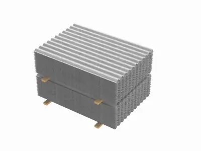 Concrete Roof Tiles On Wood Planks 3D model