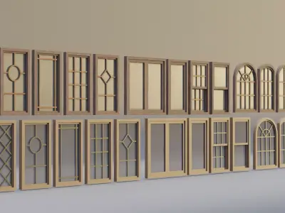 Wooden Windows Multicolor Low-poly 3D model