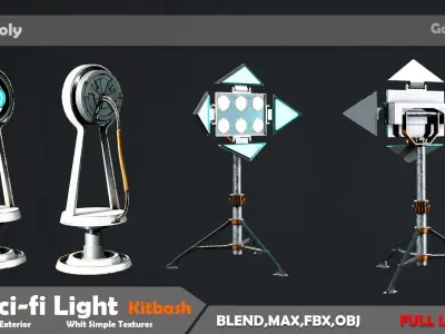 20 Sci-fi Lights Low-poly 3D model