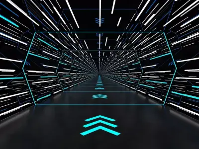 Futuristic Neon Data Tunnel Corridor Environment 3D model