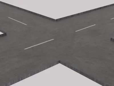 Crossroad with street dash lines - Textured  Low-poly 3D model