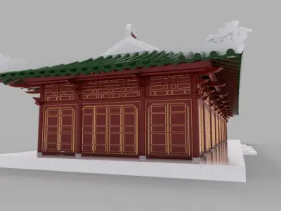 ORIENTAL ASIAN PALACE HALL Low-poly 3D model