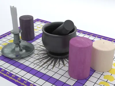 Pestle and Mortar with Candles 3D model