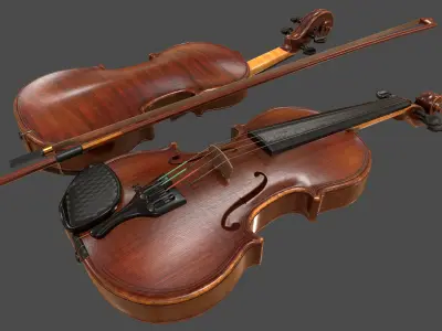 Violin and Bow - Low Poly