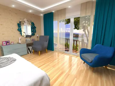 Beach  bedroom interior scene 3D model