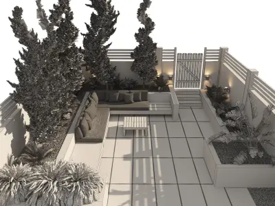 Garden bench with greenery 3D model