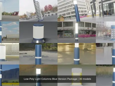 Low-Poly Light Columns Blue Version Package