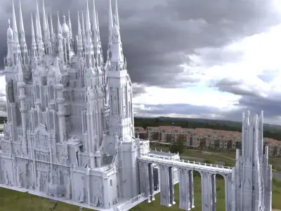 Fantasy Cathedral Very Grand with bridges connection 3D model
