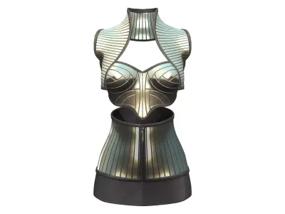Futuristic Shiny Panels Bolero Armour Top Skirt Outfit Low-poly 3D model