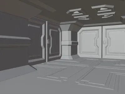Spaceship corridor Low-poly 3D model