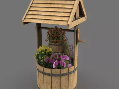 Decorative Wooden Wishing Well Low-poly 3D model