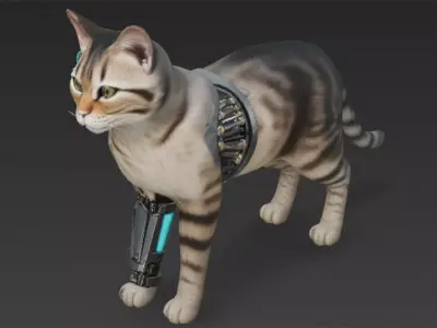 Cyber Cat Creature Model Low-poly 3D model
