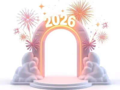 Title High-Quality 3D Cartoon New Year Portal Gate Low-poly 3D model