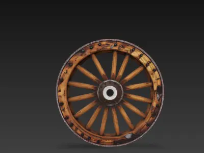 realistic wooden horse carriage wheel 3D model