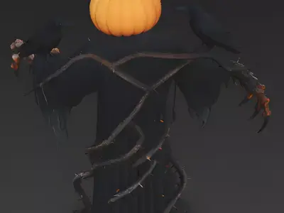Spooky Halloween Pumpkin Scarecrow 3D Model Low-poly 3D model