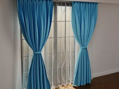 pinch pleat double layer curtain Free 3D model