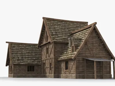 Medieval house x2 Low-poly 3D model