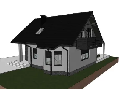one family house with gable house 3D model