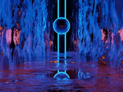 colorful sci-fi tunnel scene landscape model Low-poly 3D model