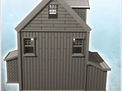 Brick house with entrance annex 1 - Modern WW2 WW1 World War Dia 3D print model