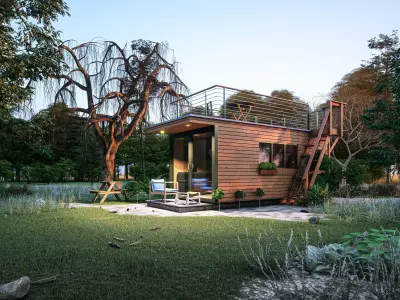 Small House Container Sketchup file with Lumion file Low-poly 3D model