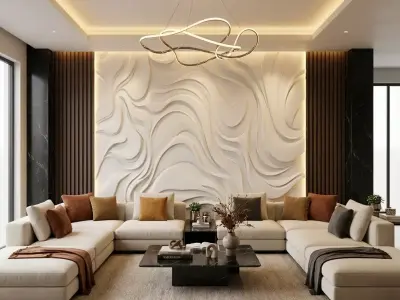 Modern wavey Relief Panel Wall Decor Set STL Mural CNC 341 3D model