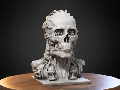 Robot Skull Headphone Stand Cyborg Headset Stand 3D print model 3