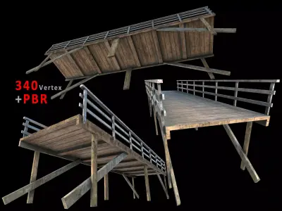 small wooden bridge - PBR  Game-Ready Low-poly 3D model