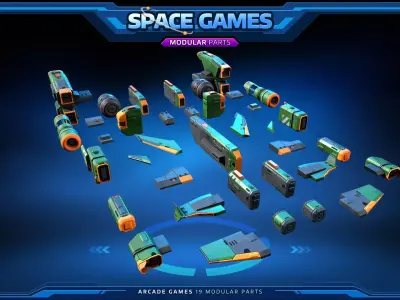 SPACE Games - Modular Parts Low-poly 3D model