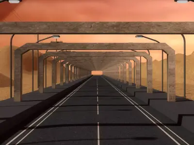 Highway empty train tunnel in desert 3D model
