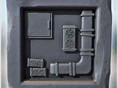 Three-story brick building with shuttered windows detailed entra 3D print model