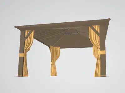 Double Roof Hardtop Gazebo with Curtains Low-poly 3D model