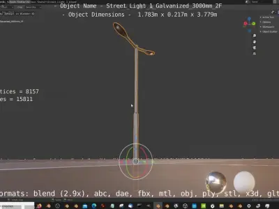 Street Light 1 Galvanized 3000mm 2F Low-poly 3D model
