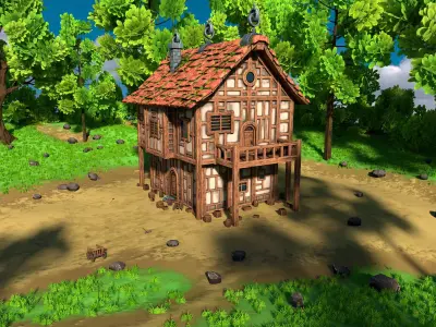 Medieval House 13 With Environment Low-poly 3D model