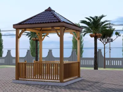 Wooden Gazebo with complete Contruction  3D model