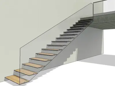 Floating Cantilever Wall Based Revit Staircase Family 3D model