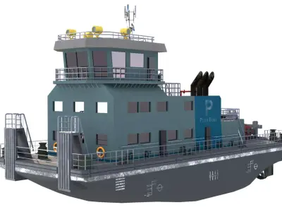 Harbor Tug boat long Low-poly 3D model